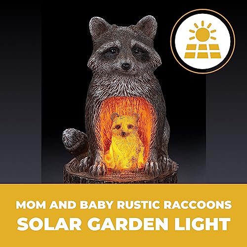 VP Home Mom and Baby Rustic Raccoons Solar Powered LED Outdoor Decor Garden Light, Racoon Statue Solar Powered Garden Light, Christmas Gifts for Outside Patio Lawn Ornament