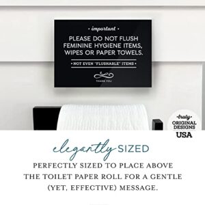 3.5x5 Inch Designer Bathroom Sign, Do Not Flush Feminine Hygiene Items, Wipes, Paper Towels ~ Ready to Stick ~ Premium Finish, Durable
