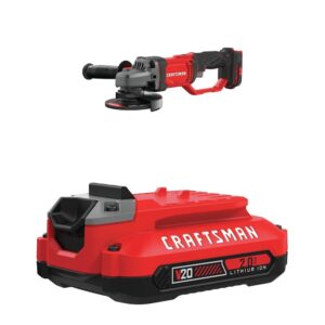 craftsman v20 angle grinder, small, 4-1/2-inch with lithium ion battery, 2.0-amp hour, charger sold separately (cmcg400b & cmcb202)