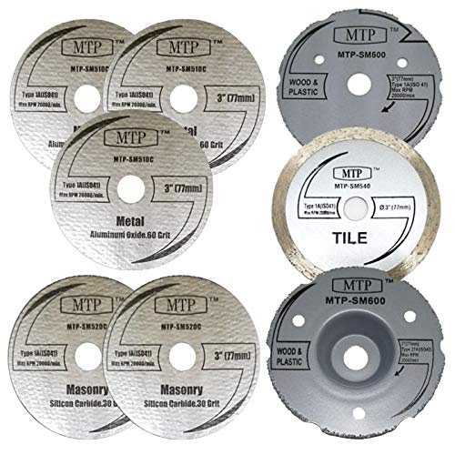 MTP Brand Pack of 8 Assort 3" Wood Plastic Metal Masonry Cutting Wheel Compatible to use for Dremel SM600 Saw Max - 7/16" Arbor