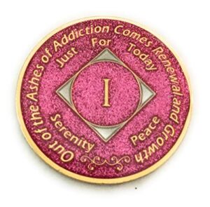 recovery line 1 year na pink bling, glitter, medallion - chip, coin, token