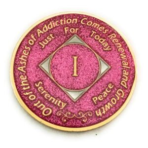 Recovery Line 1 Year NA Pink Bling, Glitter, Medallion - Chip, Coin, Token