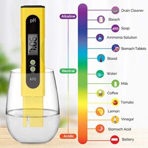 Digital PH Meter, PH Meter 0.01 PH High Accuracy Water Quality Tester with 0-14 PH Measurement Range for Household Drinking, Pool and Aquarium Water PH Tester Design with ATC (2020-Yellow)