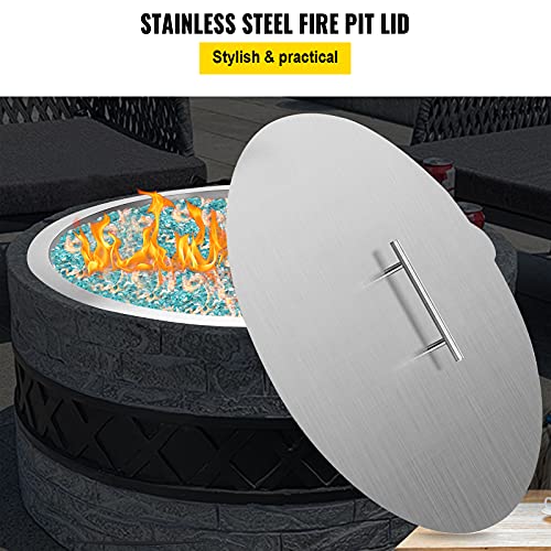 VBENLEM Fire Pit Lid Round 20 Inch Fire Pit Ring Lid 1.5 mm Thick 304 Stainless Steel Fire Pit Burner Cover for Round Patio Fire Pit