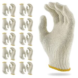 amz yellow string knit gloves 10" medium pack of 24 work cotton gloves for men, women reusable cotton work gloves medium, breathable working grip gloves, thick string knit work gloves, cloth gloves