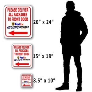 Please Deliver All Packages to Front Door Left Arrow Delivery Sign for Delivery Driver - Delivery Instructions for My Packages from Amazon, FedEx, USPS, UPS, Indoor Outdoor Signs for Home - 8.5"x10"