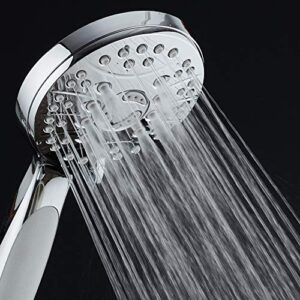 AquaSpa High Pressure 6-setting Luxury Handheld Shower Head – Extra Long 6 Foot Stainless Steel Hose – Anti Clog Jets – Anti Slip Grip – All Chrome Finish – Top US Brand – Includes Extra Wall Bracket