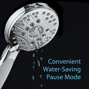 AquaSpa High Pressure 6-setting Luxury Handheld Shower Head – Extra Long 6 Foot Stainless Steel Hose – Anti Clog Jets – Anti Slip Grip – All Chrome Finish – Top US Brand – Includes Extra Wall Bracket