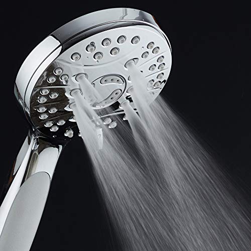 AquaSpa High Pressure 6-setting Luxury Handheld Shower Head – Extra Long 6 Foot Stainless Steel Hose – Anti Clog Jets – Anti Slip Grip – All Chrome Finish – Top US Brand – Includes Extra Wall Bracket