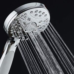 AquaSpa High Pressure 6-setting Luxury Handheld Shower Head – Extra Long 6 Foot Stainless Steel Hose – Anti Clog Jets – Anti Slip Grip – All Chrome Finish – Top US Brand – Includes Extra Wall Bracket