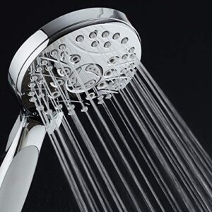 AquaSpa High Pressure 6-setting Luxury Handheld Shower Head – Extra Long 6 Foot Stainless Steel Hose – Anti Clog Jets – Anti Slip Grip – All Chrome Finish – Top US Brand – Includes Extra Wall Bracket