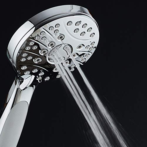 AquaSpa High Pressure 6-setting Luxury Handheld Shower Head – Extra Long 6 Foot Stainless Steel Hose – Anti Clog Jets – Anti Slip Grip – All Chrome Finish – Top US Brand – Includes Extra Wall Bracket