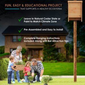 Bat Houses for Outdoors with Improved Airflow to Both Chambers - Bat Boxes for Outside with Easy Grip Surfaces- Large Bat House for a Safe Nesting Environment - Weather and Insect Resistant Cedar