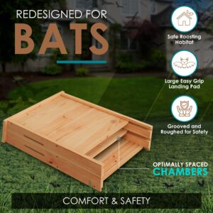 Bat Houses for Outdoors with Improved Airflow to Both Chambers - Bat Boxes for Outside with Easy Grip Surfaces- Large Bat House for a Safe Nesting Environment - Weather and Insect Resistant Cedar