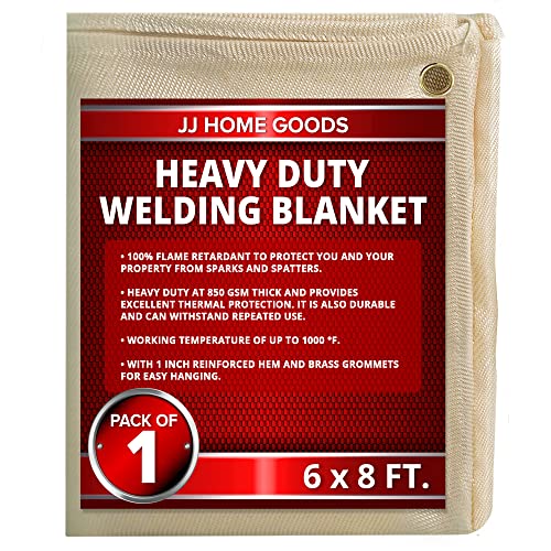 JJ CARE Welding Blanket - 1 Pack 6ft x 8ft Welding Mat - 850GSM Fiberglass Welding Blanket with Brass Grommets, Welders Blanket for Grill, Smoker Welding Blanket Heavy Duty, Welding Tarp & Shield