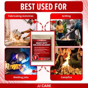 JJ CARE Welding Blanket - 1 Pack 6ft x 8ft Welding Mat - 850GSM Fiberglass Welding Blanket with Brass Grommets, Welders Blanket for Grill, Smoker Welding Blanket Heavy Duty, Welding Tarp & Shield