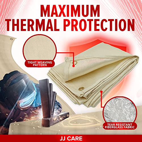 JJ CARE Welding Blanket - 1 Pack 6ft x 8ft Welding Mat - 850GSM Fiberglass Welding Blanket with Brass Grommets, Welders Blanket for Grill, Smoker Welding Blanket Heavy Duty, Welding Tarp & Shield