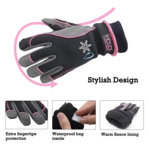 HANDLANDY Waterproof Insulated Work Gloves, 3M Thinsulate Thermal Winter Gloves for Men Women Touch Screen, Warm Ski Snowboard Cold Weather Gloves (Medium, Pink)