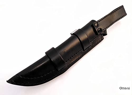 Ottoza Handmade Leather Knife Sheath SIDE DRAW Knife Sheath - Bushcraft Knife Sheath - Hunting Knife Sheath - Survival Knife Sheath - Vertical Knife Sheath Black TOP GRAIN LEATHER No:162