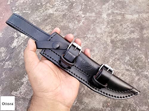 Ottoza Handmade Leather Knife Sheath SIDE DRAW Knife Sheath - Bushcraft Knife Sheath - Hunting Knife Sheath - Survival Knife Sheath - Vertical Knife Sheath Black TOP GRAIN LEATHER No:162