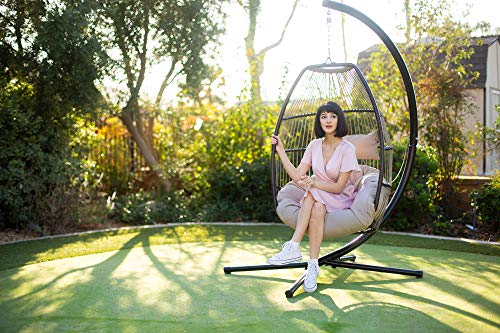 Barton Premium Egg Chair Egg Style Hanging Chair Beige w/Deep Cushion Soft Relaxing Luxury Outdoor Indoor Patio Bedroom Hanging Swinging