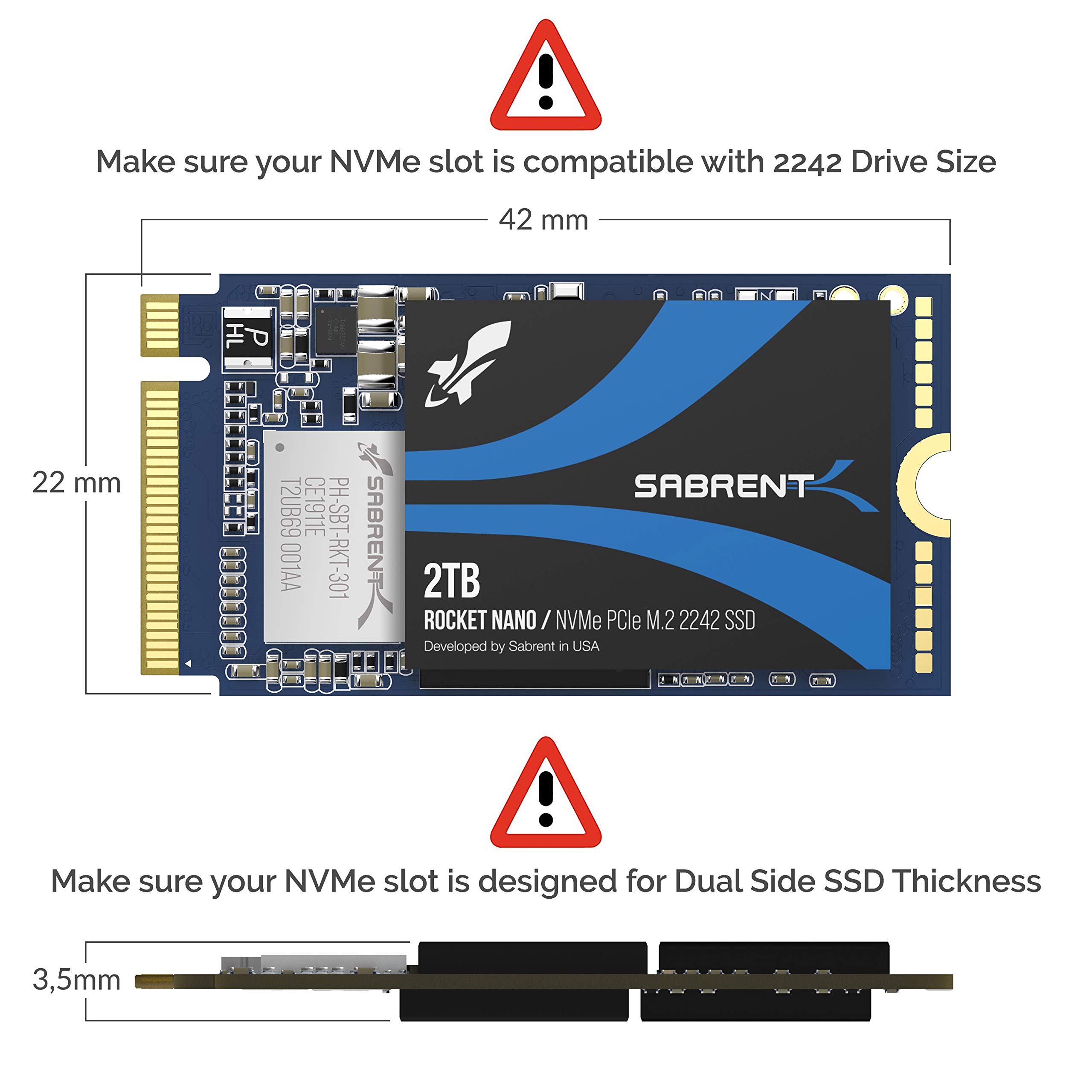 SABRENT 2TB Rocket NVMe PCIe M.2 2242 DRAM-Less Low Power Internal High Performance SSD (SB-1342-2TB)