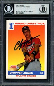 sale!! chipper jones autographed 1991 score rookie card #671 atlanta braves beckett bas stock #155936 - baseball slabbed autographed rookie cards