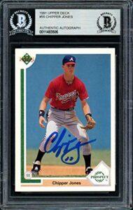 sale!! chipper jones autographed 1991 upper deck rookie card #55 atlanta braves beckett bas stock #155954 - baseball slabbed autographed rookie cards