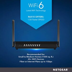 NETGEAR 4-Stream Wifi 6 Router (RAX15) - AX1800 Wireless Speed (Up to 1.8Gbps) | Up to 1500 sq ft Coverage & 20+ Devices | Ideal for iPhone 11, Samsung Galaxy S20