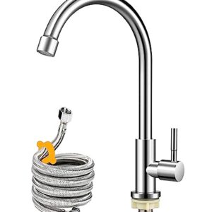 Cold Water Faucet Only,Brushed Nickel Stainless Steel Single Handle Single Hole Faucet High Arc Cold Water Sink Faucet for Kitchen,Outdoor, Garden and Bar.(Free Cold Water Supply Lines)