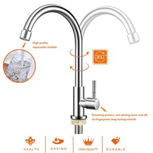 Cold Water Faucet Only,Brushed Nickel Stainless Steel Single Handle Single Hole Faucet High Arc Cold Water Sink Faucet for Kitchen,Outdoor, Garden and Bar.(Free Cold Water Supply Lines)