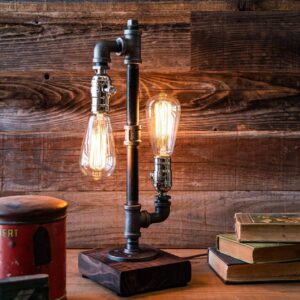 Edison Desk Lamp, Industrial Table Lamp, Steampunk Metal Pipe Lamp for Nightstand, Dressers, Coffee Table, Study Desk in Bedroom College Dorm