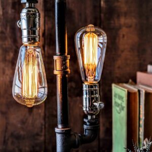 Edison Desk Lamp, Industrial Table Lamp, Steampunk Metal Pipe Lamp for Nightstand, Dressers, Coffee Table, Study Desk in Bedroom College Dorm