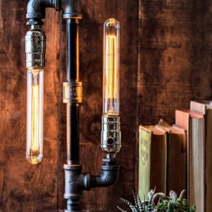 Edison Desk Lamp, Industrial Table Lamp, Steampunk Metal Pipe Lamp for Nightstand, Dressers, Coffee Table, Study Desk in Bedroom College Dorm