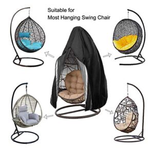 Oslimea Patio Hanging Egg Chair Cover, Waterproof with Zipper, Wind-Proof Swing Egg Chair Cover with Bottom Buckle, Outdoor Wicker Single Seat Egg Chair Covers, Black