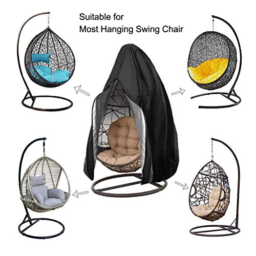 Oslimea Patio Hanging Egg Chair Cover, Waterproof with Zipper, Wind-Proof Swing Egg Chair Cover with Bottom Buckle, Outdoor Wicker Single Seat Egg Chair Covers, Black