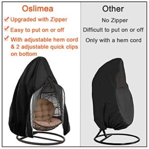 Oslimea Patio Hanging Egg Chair Cover, Waterproof with Zipper, Wind-Proof Swing Egg Chair Cover with Bottom Buckle, Outdoor Wicker Single Seat Egg Chair Covers, Black