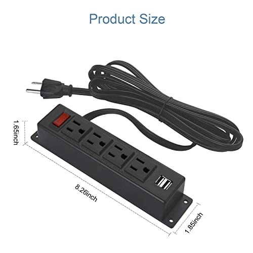 Wall Mount Power Strip with 4 Outlet, Mountable Power Strip with 2 USB Ports, 4-Port Under Desk Mount Connect with 6FT Power Cord, for Workbench, Nightstand, Dresser, Table.