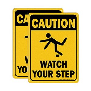 caution watch your step sign, safety sign, 10 x 7 inches rectangle.040 rust free aluminum, uv protected and waterproof, weather resistant, durable ink, easy to mount