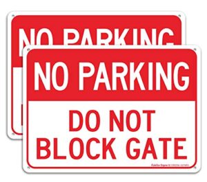 (2 pack) faittoo no parking do not block gate sign, 10 x 7 inches rectangle, .040 rust free aluminum, uv protected and waterproof, weather resistant, durable ink, easy to mount