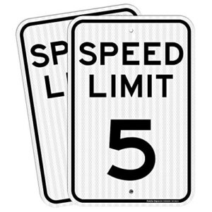 (2 pack) speed limit 5 mph sign, 18 x 12 inches engineer grade reflective sheeting, rust free aluminum, weather resistant, waterproof, durable ink, easy to mount