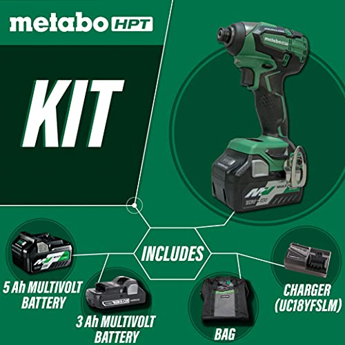 Metabo HPT WH18DBFL2T 18V Cordless Impact Driver | Includes 2 Batteries (1) 36V/18V Multivolt 5.0Ah & (1) 18V Compact 3.0Ah Battery | 1,522 in-lbs of Torque | Up to 3,100 Rpm 3,400 BPM | Brushless