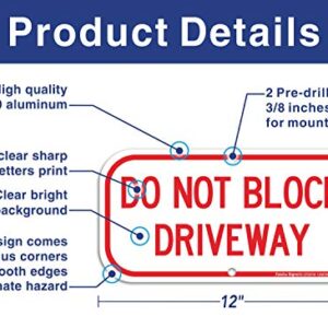 (2 Pack) Do Not Block Driveway Sign, No Parking Sign.40 Rust Free Aluminum 12 x 6 Inches, UV Protected, Weather Resistant, Waterproof, Durable Ink, Easy to Mount