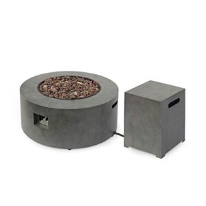 catherine outdoor round fire pit with tank holder, concrete