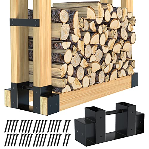 Urban Deco Firewood Rack Outdoor Bracket Kit - Log Racks Outdoor For Firewood Adjustable Log Holder Heavy Duty Firewood Rack Brackets 2x4 Wood Racks Outdoor For Firewood - Black Wood Rack - Pack Of 2