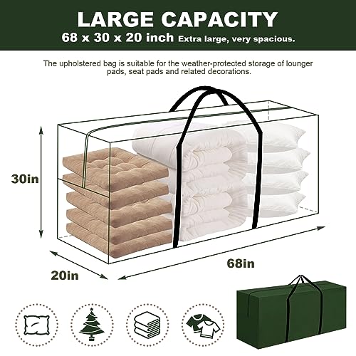 skyfiree Outdoor Cushion Storage Bag 2 Pack Fits Up to 12 Ft Tall Artificial Disassembled Trees, Xmas Tree Bag, Patio Cushion Storage Bag Waterproof with Handles & Zipper, 68" L x 30" W x 20" H