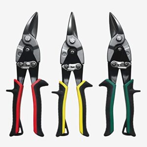 metal shears aviation snip set 3 pack tin snips cutters - left, right and straight metal cutting shears - snips for sheet metal -cutting pliers snip