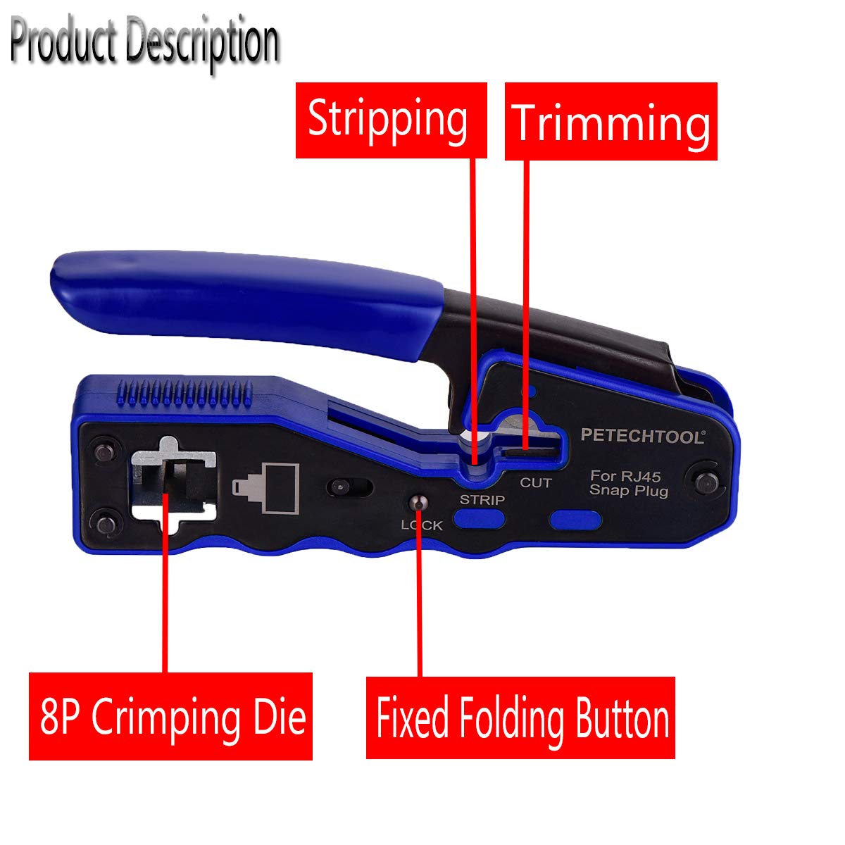 RJ45 Crimp Tool Kit All-in-one Ethernet Crimping Tool Wire Crimper Stripper Cutter for Cat5e Cat6 Cat6a Pass Thrugh Connectors with 10 pieces Cat6 Connectors and 1 piece mini wire stripper