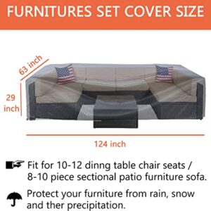 Oslimea Patio Furniture Cover Waterproof Outdoor Sectional Sofa Set Covers Heavy Duty Outdoor Rectangle Table and Chair Set Covers, Dust Proof Furniture Protective Cover Large 124" L x 63" W x 29" H