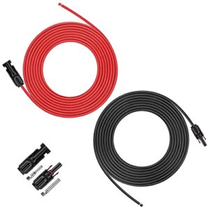 igreely 20 feet 10awg solar extension cable with female and male connector solar panel wire adapter (20ft red + 20ft black)